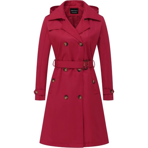 Water-Repellent Knee-Length Women's Slim Trench Coat with Chic Design & Pockets - Picture 1 of 6